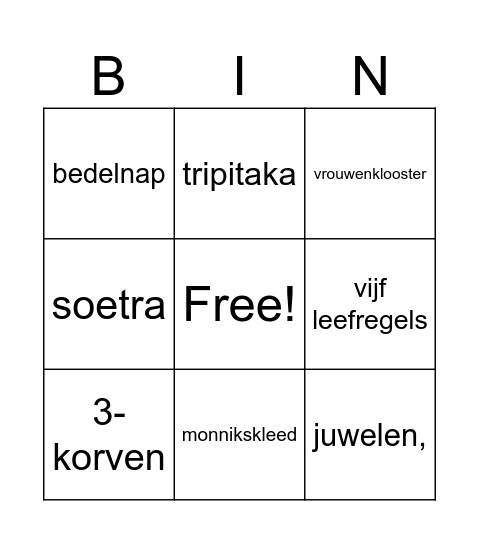 Boeddhisme Bingo Card