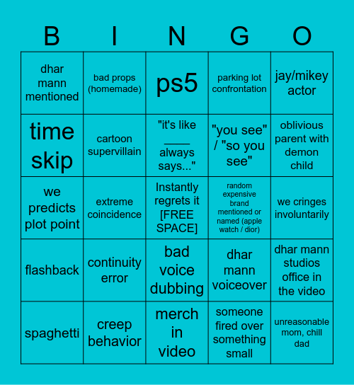 Dhar Mann Bingo v4 Bingo Card