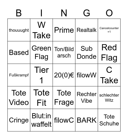 Blind Date Bingo Card