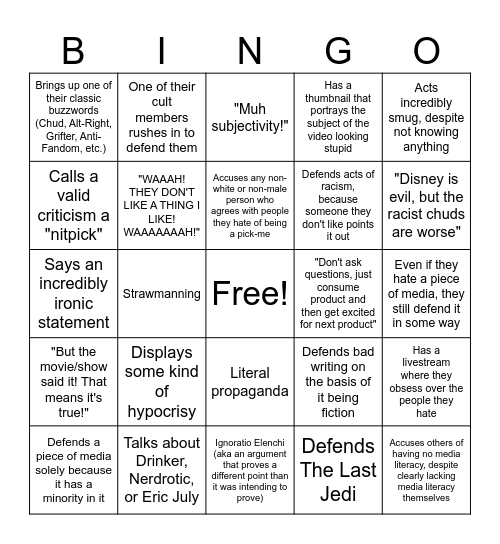 Fandom Initiative Bingo Card