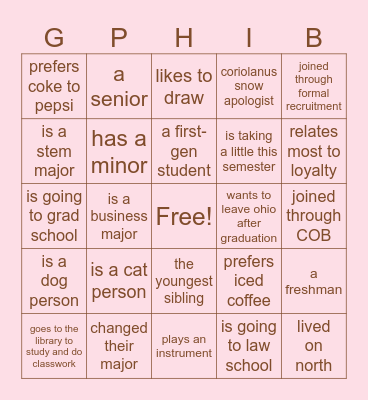 Sister Bingo! Bingo Card