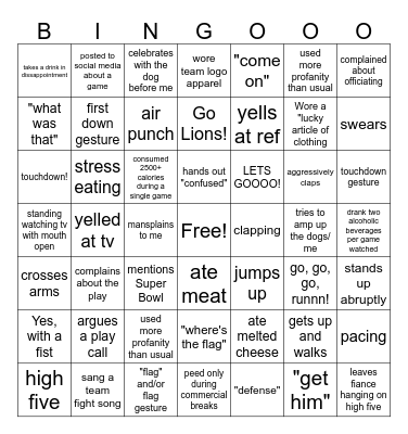 Jacob's Football Fiance Bingo Card