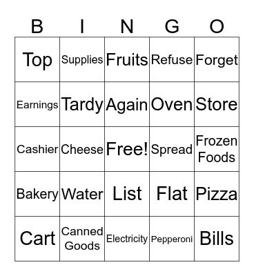 Vocab Review Bingo Card