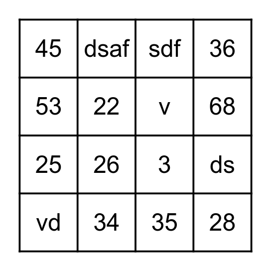 Ndfasdafdsf Bingo Card