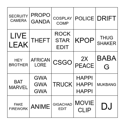 DOUYIN Bingo Card