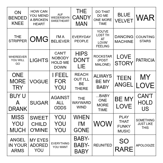 BILLBOARD #5S Bingo Card