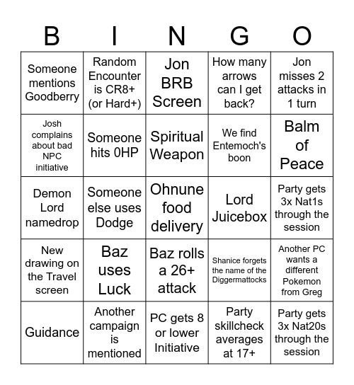 Untitled Bingo Card