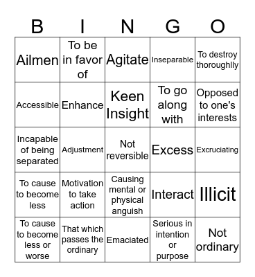 Vocabulary Review Bingo Card