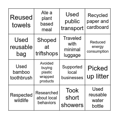 Have you implemented any of these sustainable travel practices on your current journey? Bingo Card