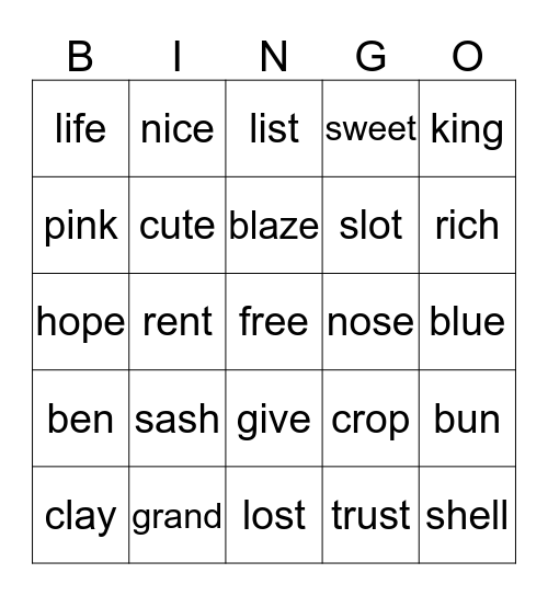 Review Short and Long Vowels # 2 Bingo Card