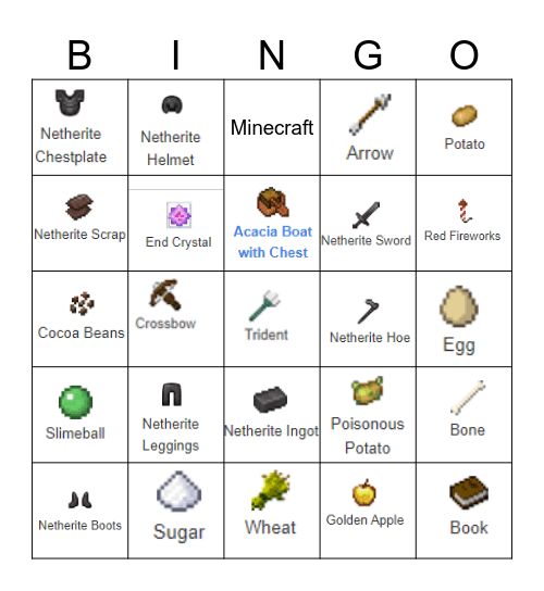 Minecraft Bingo Card