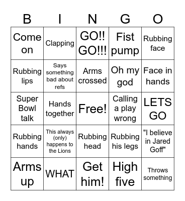 Husband watching football Bingo Card