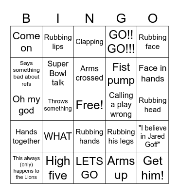 Husband watching football Bingo Card