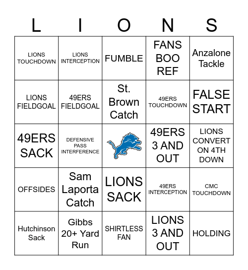 LIONS BINGO Card