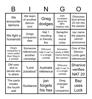 Untitled Bingo Card