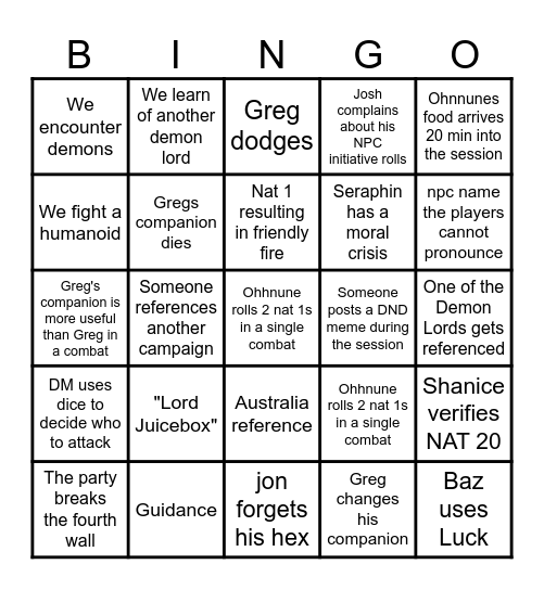 Untitled Bingo Card
