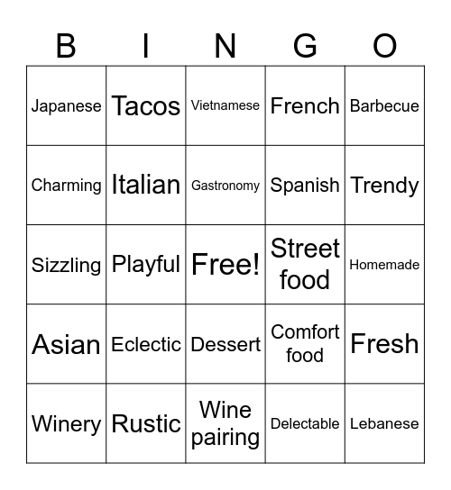 Foodies Bingo Card