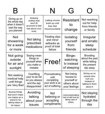 Self-Sabotage Bingo Card