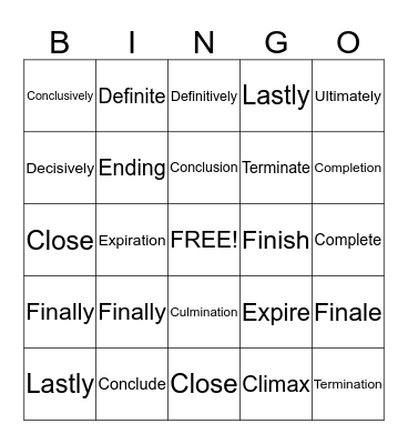 The End Bingo Card