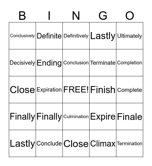 The End Bingo Card