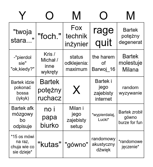 Typical GsZEGOSZ vc bingo Card