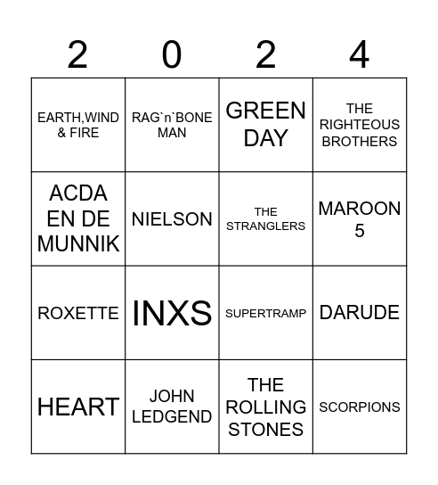 artiesten swingo Bingo Card