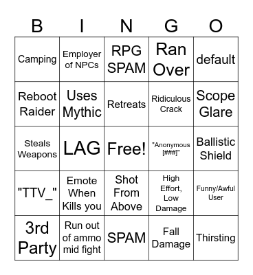 FORTNITE Bingo Card