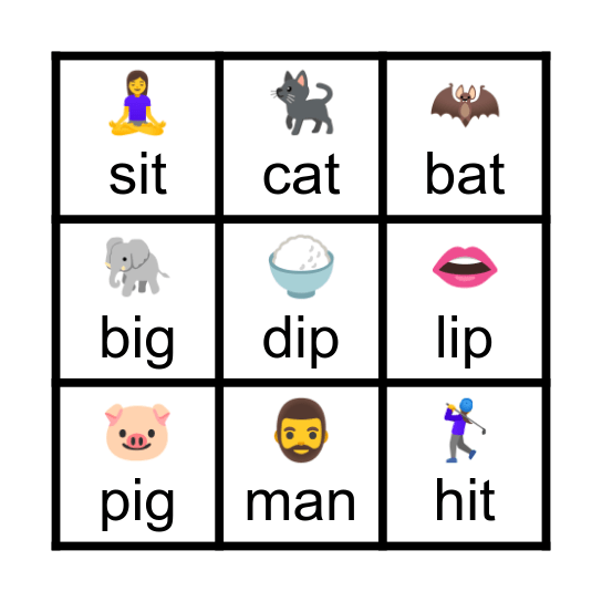 CVC Words Bingo Card