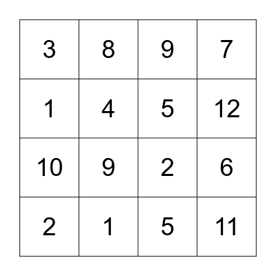 Division Bingo Card