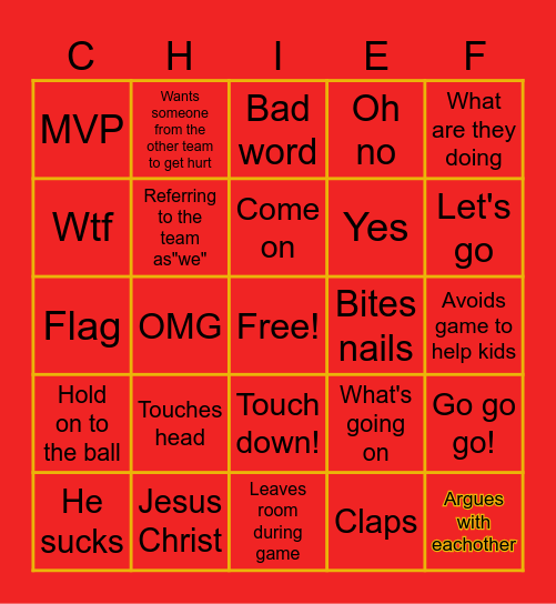 Let's go chiefs Bingo Card