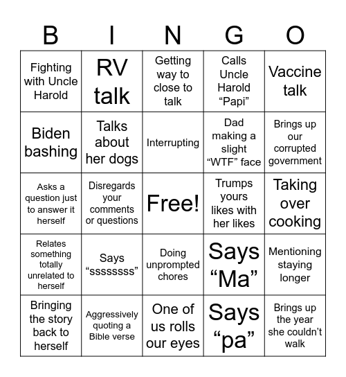 Carol Bingo Card