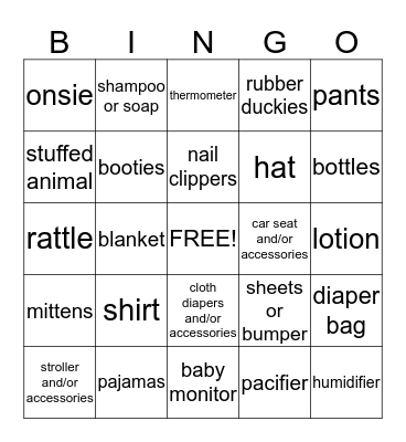 Baby Shower GIft Bingo Card
