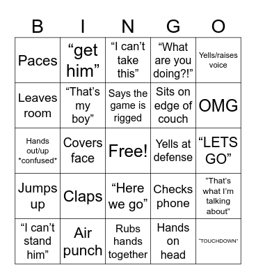 jarrod watching football Bingo Card