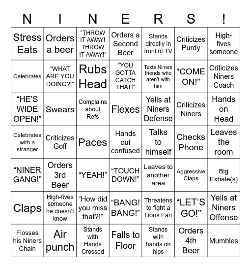 ED’s NINERS BINGO Card