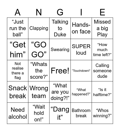 Moms footbal Bingo Card