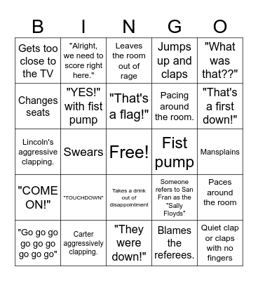 Football Husband Bingo Card
