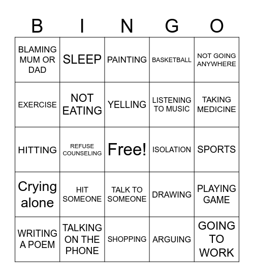 COPING SKILLS: GOOD  OR BAD? Bingo Card