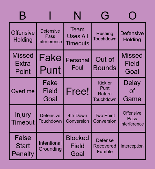 Football Bingo Card