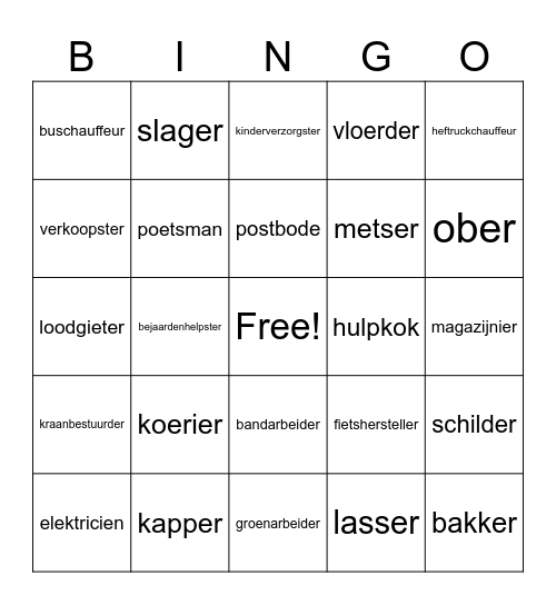 Beroepen Bingo Card