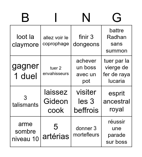 Elden RRing Bingo Card