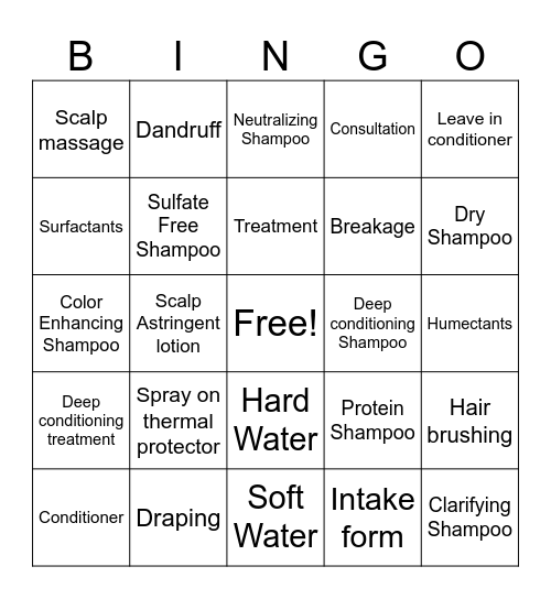 Ch. 15 Scalp care, Shampooing, & Conditioning Bingo Card