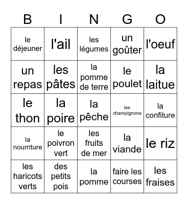 Leçon 9A Bingo Card
