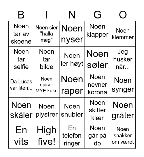 Marika konfirmasjon Bingo Card