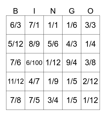 100 Days of School! Fraction Bingo! Bingo Card