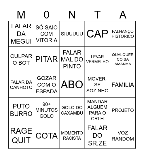 Monteiro Bingo Card