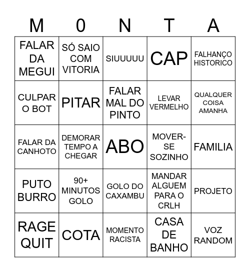 Monteiro Bingo Card