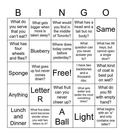 Riddles Bingo Card