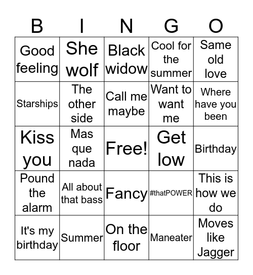 JUST DANCE hits Bingo Card