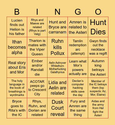 Flame and Shadow Bingo Card