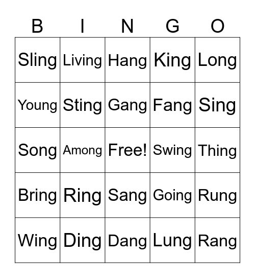 -ng Word Bingo Card